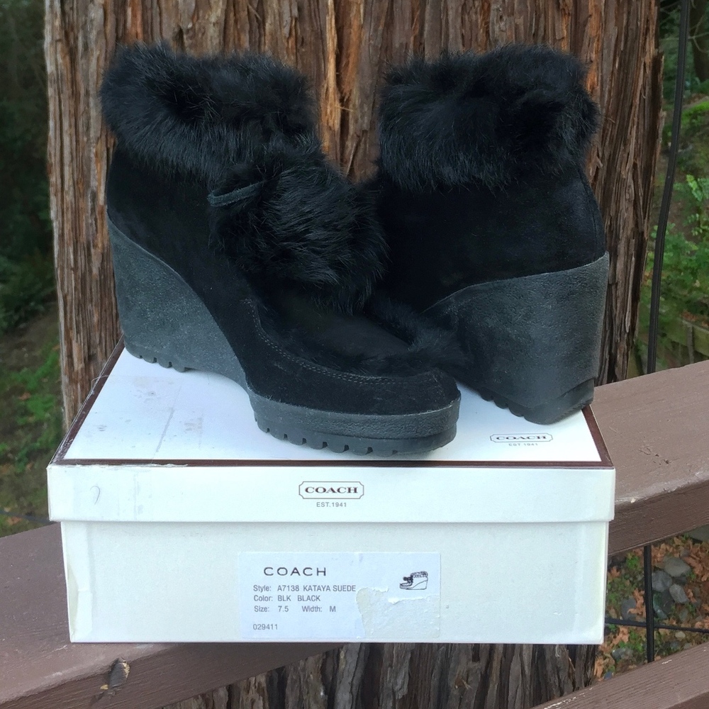 Coach Kataya Black Suede Wedge Boots